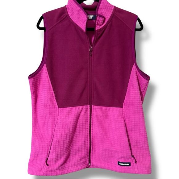 Lands' End plus size 14-16 grid fleece full zip vest 2 pockets casual wear pink - Picture 1 of 13